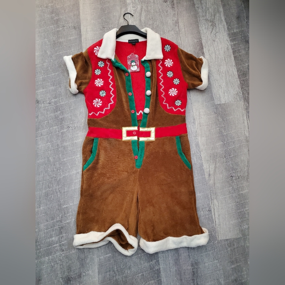 Holiday Gingerbread Man  Costume Romper - Brown/Red/Green
